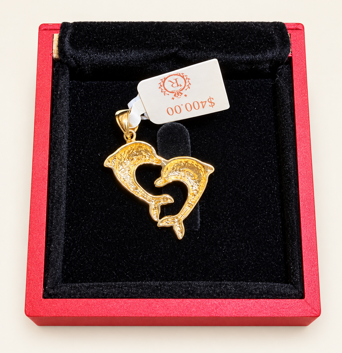 14K Yellow Gold Love Dolphins Charm – R713