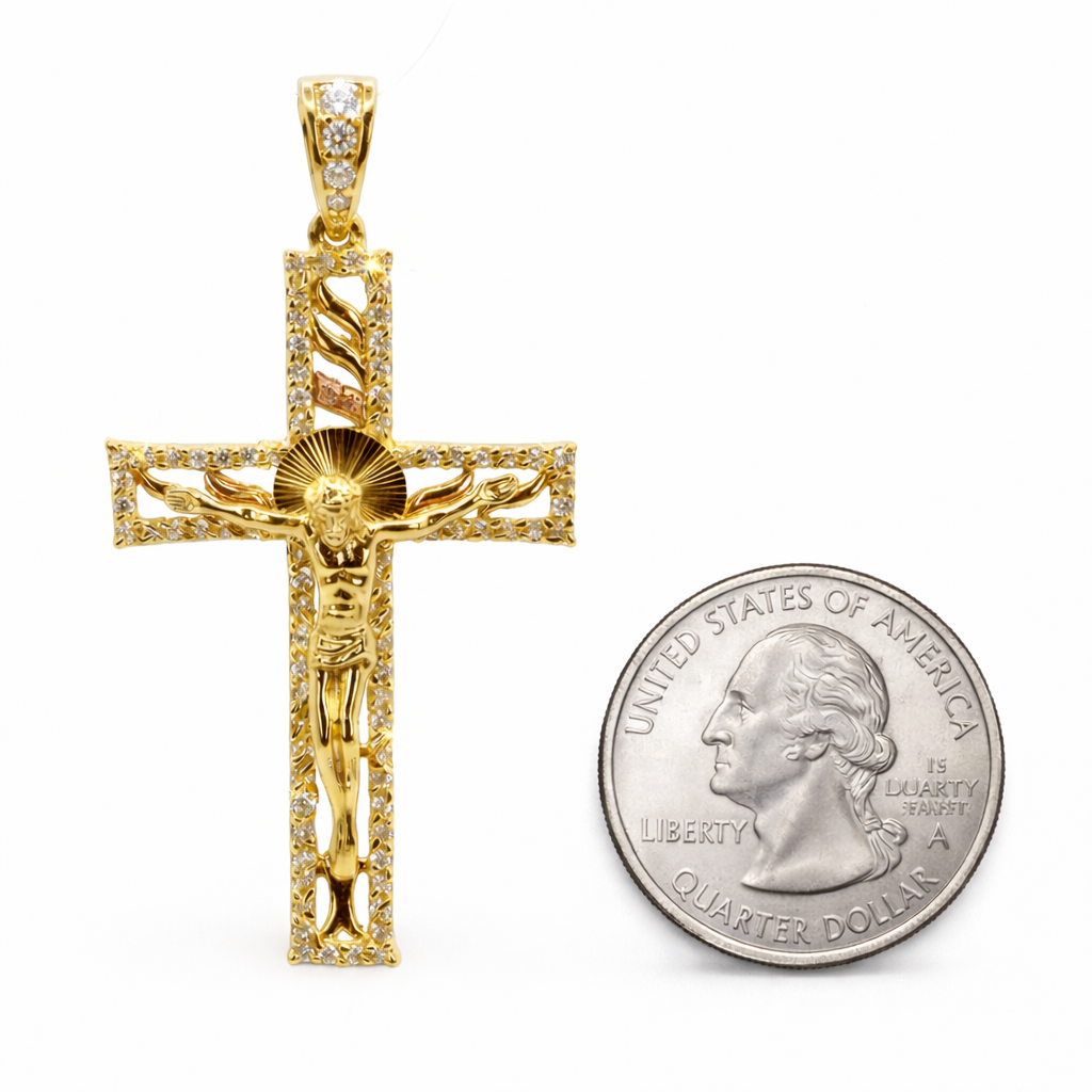 14KT 3-Tone Crucifix Pendant – R647