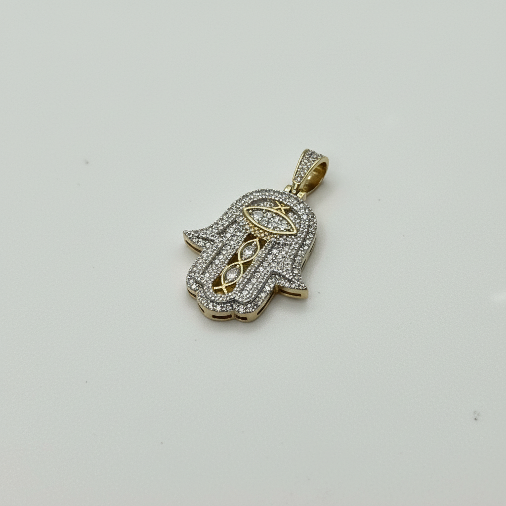 10KT SMALL HAMSA DIAMOND PENDANT