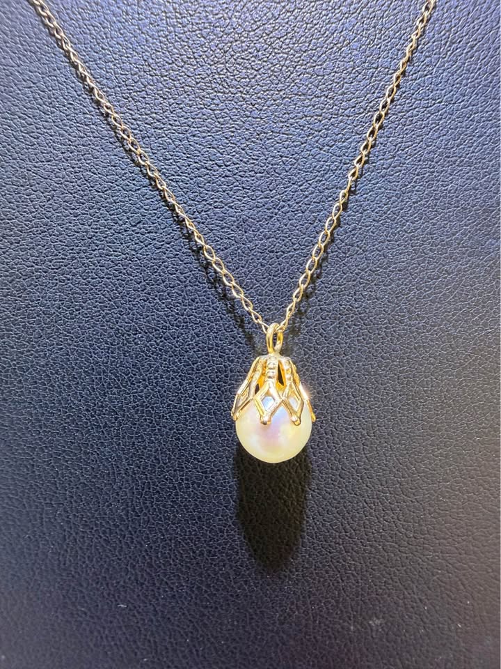 14K Yellow Gold Authentic Pearl Necklace – 15" | R1985