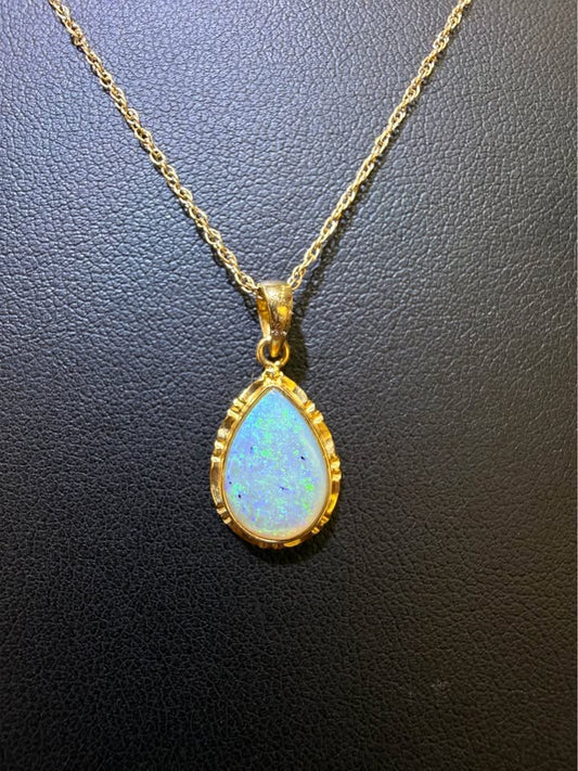 14K Yellow Gold Teardrop Opal Pendant Necklace – 16" | R2196 / R2179