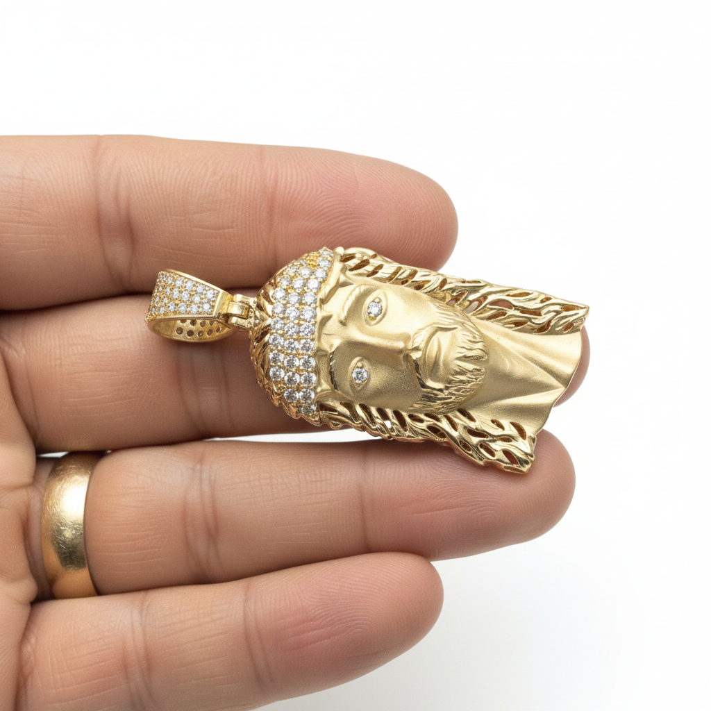 14KT CZ JESUS HEAD PENDANT