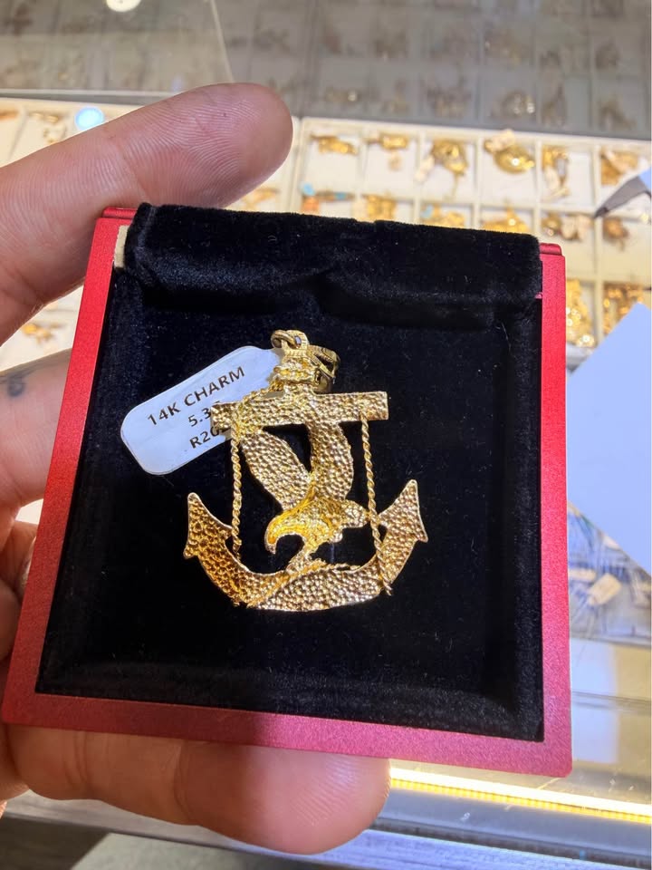 14K Yellow Gold Eagle Anchor Cross Pendant – R2023