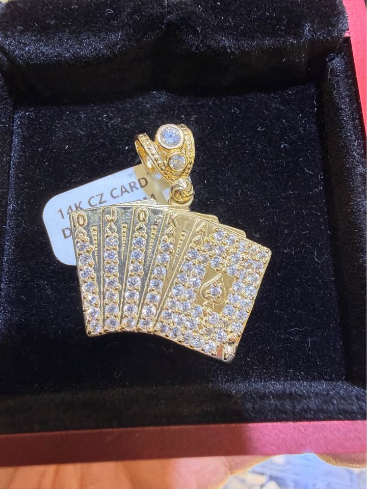 14K Yellow Gold Deck of Cards CZ Pendant – R157