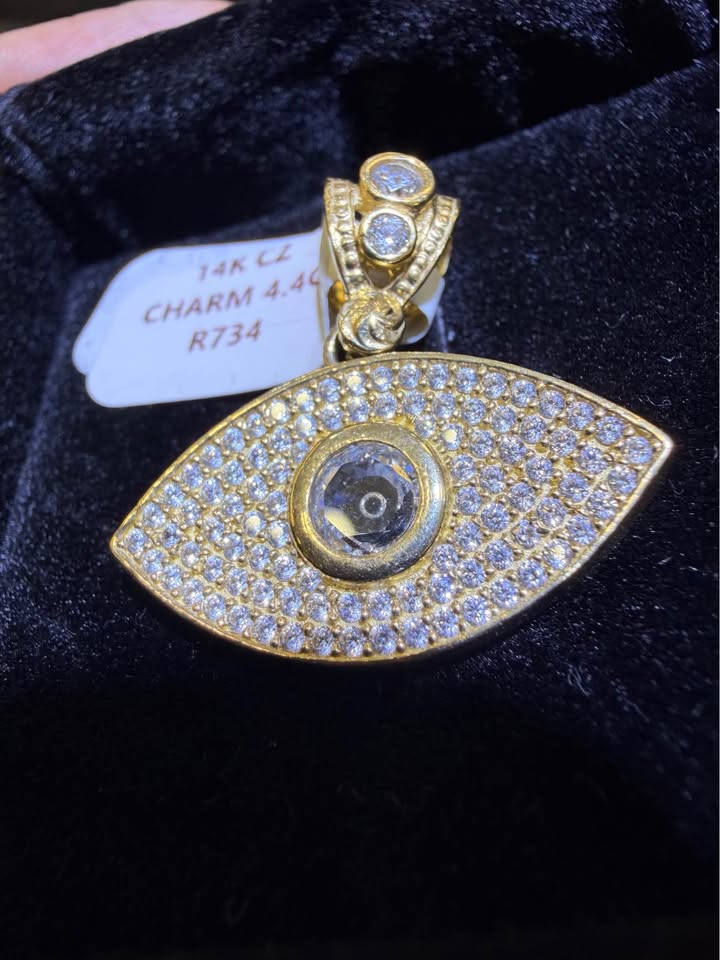 14K Yellow Gold CZ Evil Eye Pendant – R734