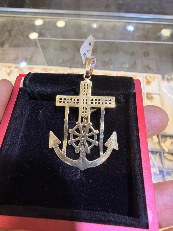 10K Yellow Gold Anchor Cross Pendant – R696