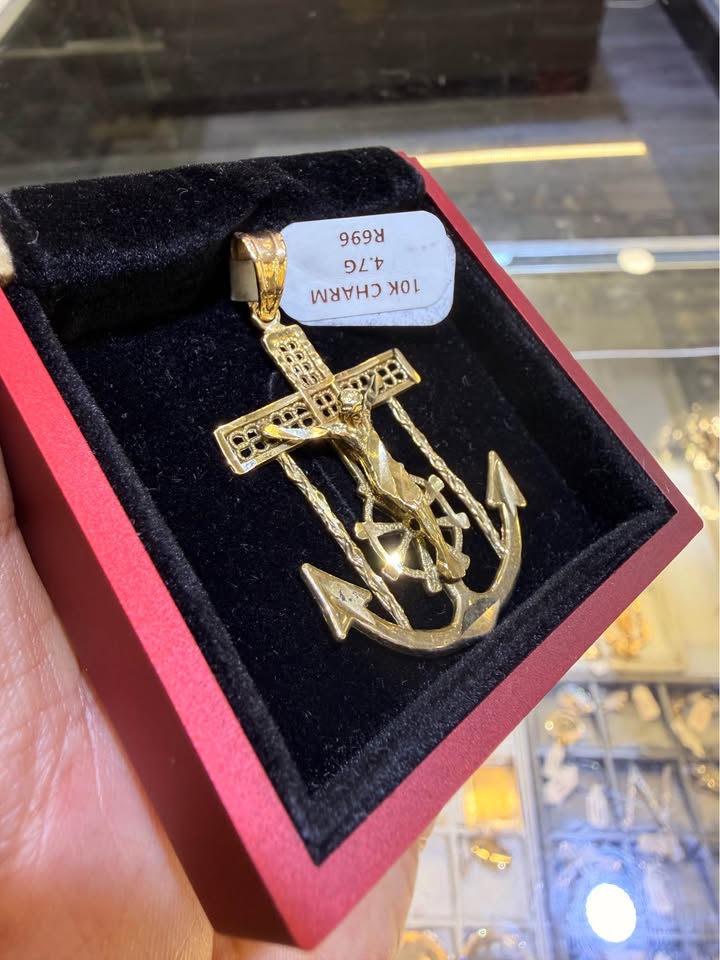 10K Yellow Gold Anchor Cross Pendant – R696