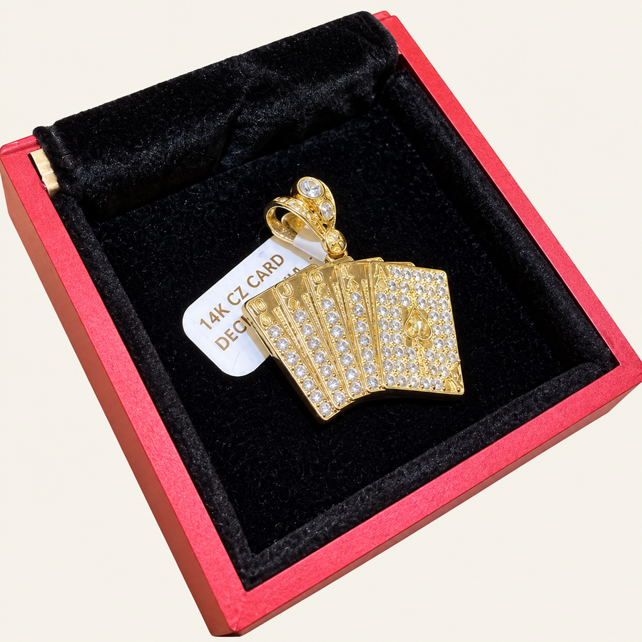 14K Yellow Gold Deck of Cards CZ Pendant – R157