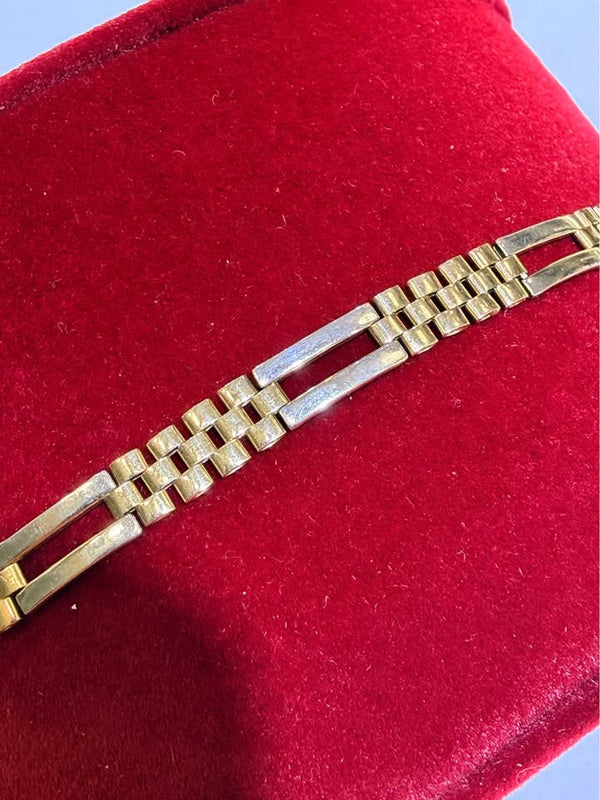 14KT Yellow Gold Two-Tone Watch Link Style Bracelet 6.4mm 8" – R220
