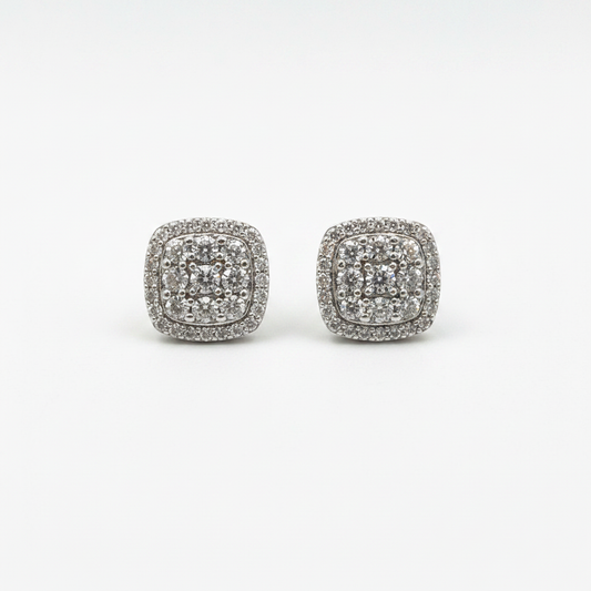 10K White Gold Diamond Halo Stud Earrings