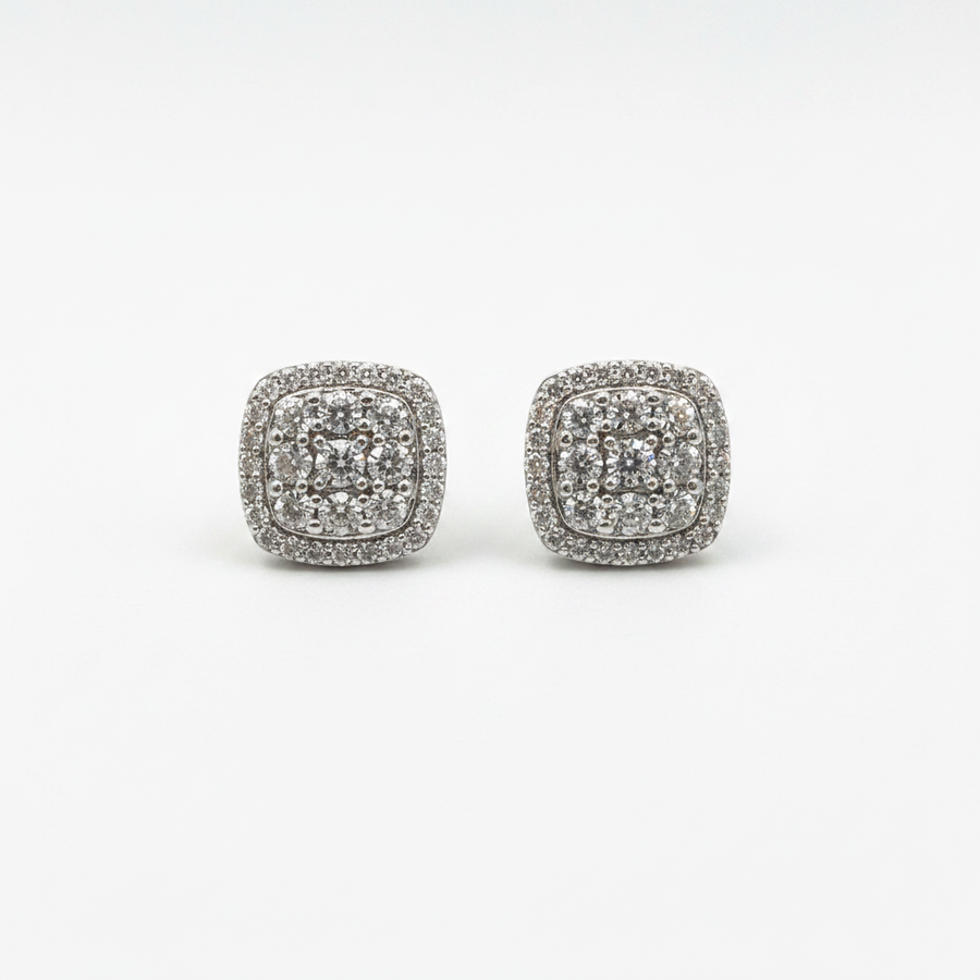 10K White Gold Diamond Halo Stud Earrings