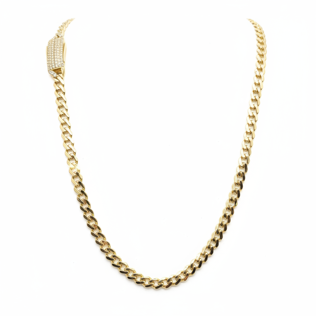 10KT CUBAN LINK CHAIN CZ LOCK 4.6MM