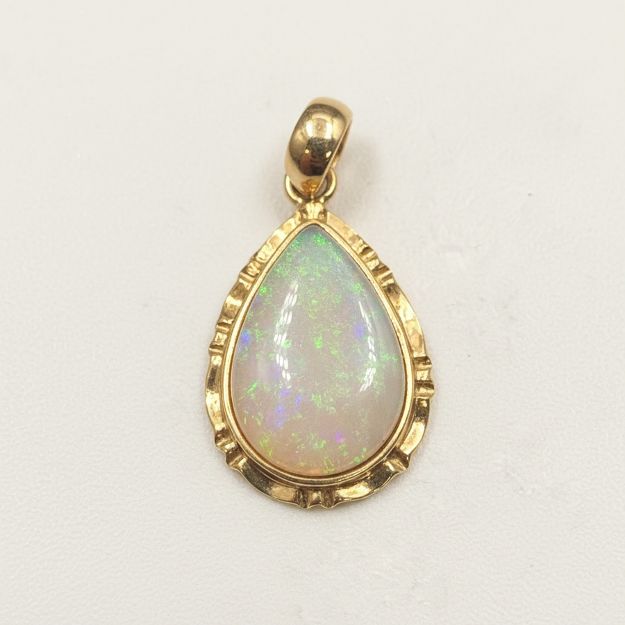 14k yellow gold pear opal pendant