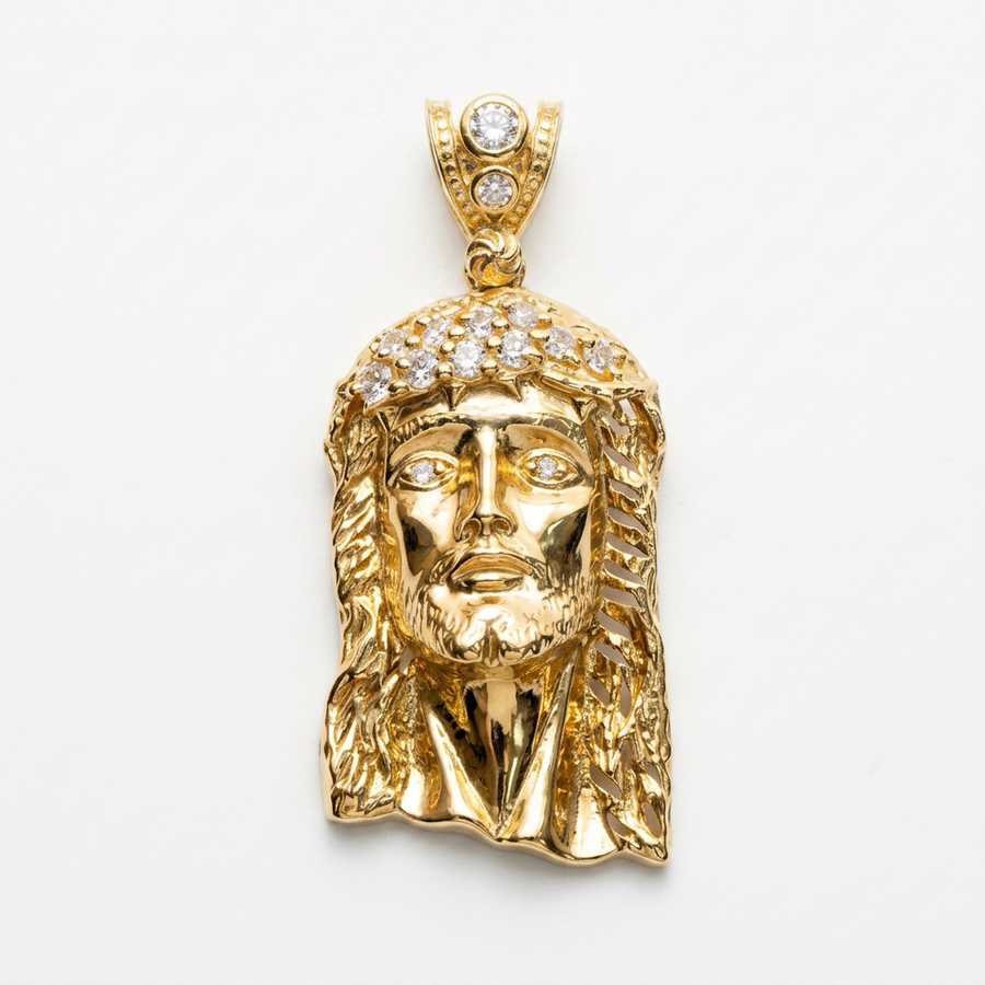 14KT Gold CZ Jesus Head Pendant – R701