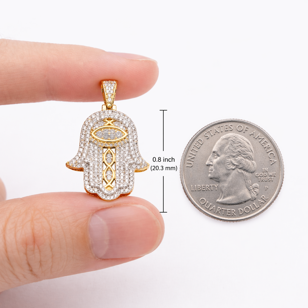10KT SMALL HAMSA DIAMOND PENDANT