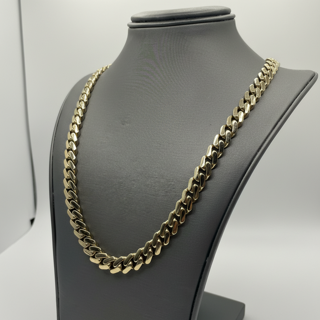 0K Yellow Gold Cuban Link Chain – 28.3 Grams – Classic Miami Cuban Necklace