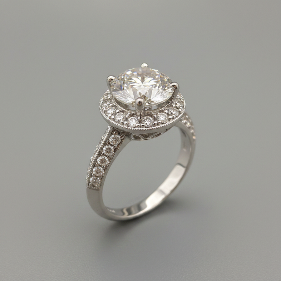 18K White Gold Round Halo Lab Grown Diamond Engagement Ring