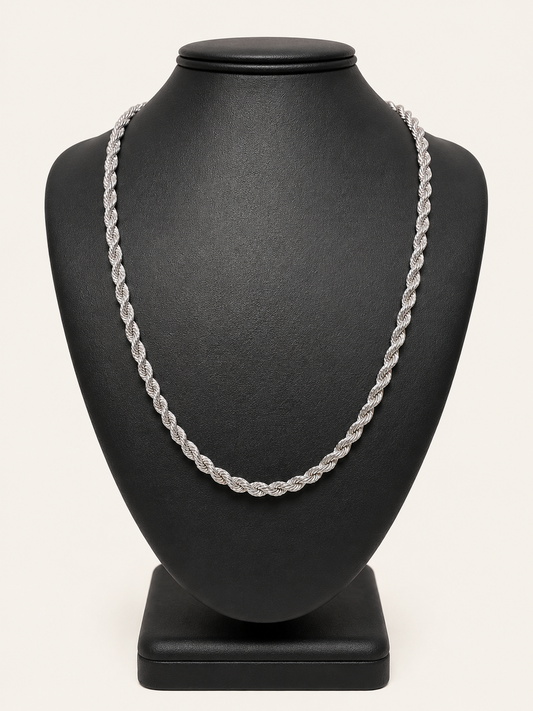 10K White Gold Diamond-Cut Rope Chain – 22" | 3.6mm R146