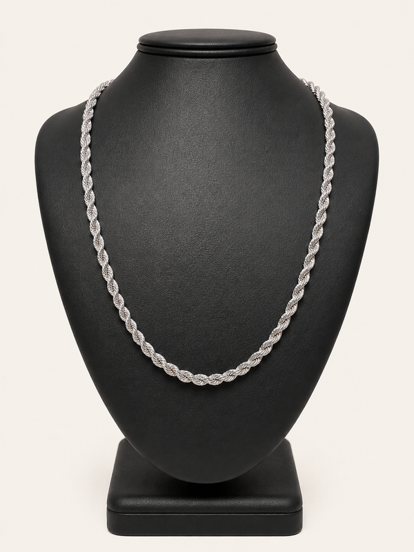 10K White Gold Diamond-Cut Rope Chain – 22" | 3.6mm R146