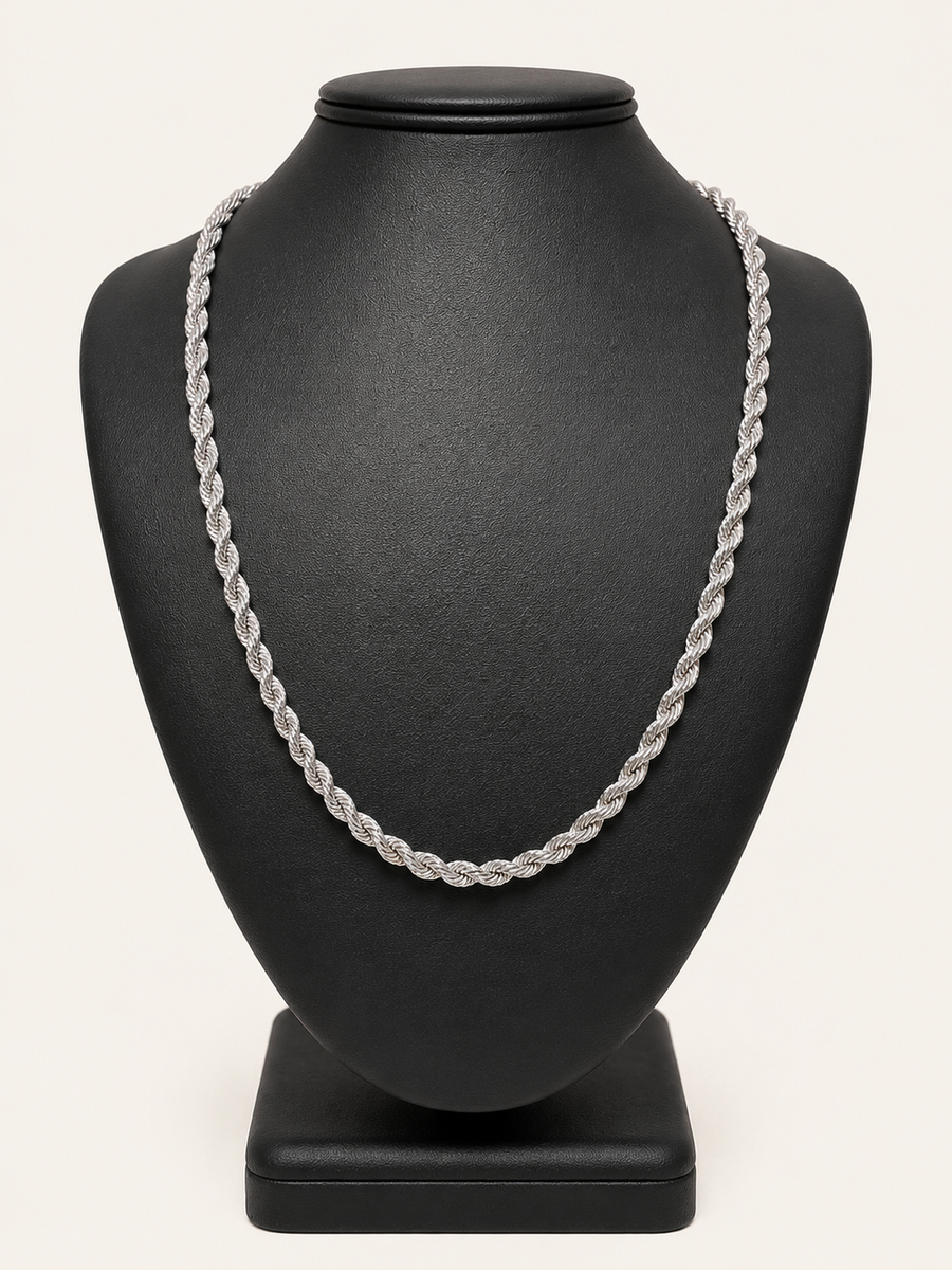 10K White Gold Diamond-Cut Rope Chain – 22" | 3.6mm R146