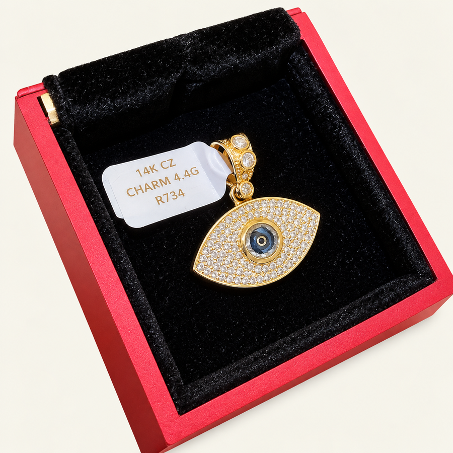 14K Yellow Gold CZ Evil Eye Pendant – R734