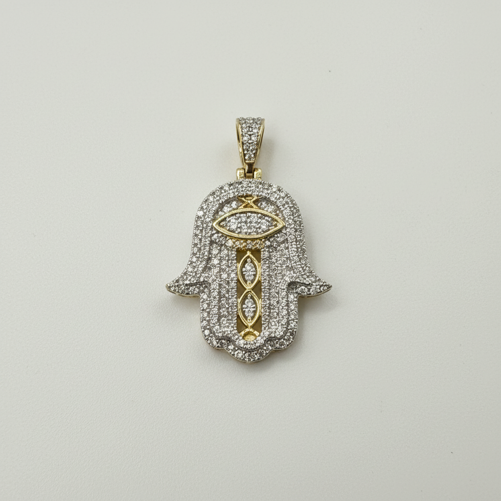 10KT SMALL HAMSA DIAMOND PENDANT