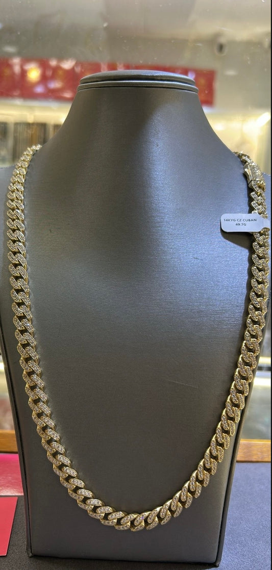 14KT YELLOW GOLD CZ CUBAN LINK CHAIN
