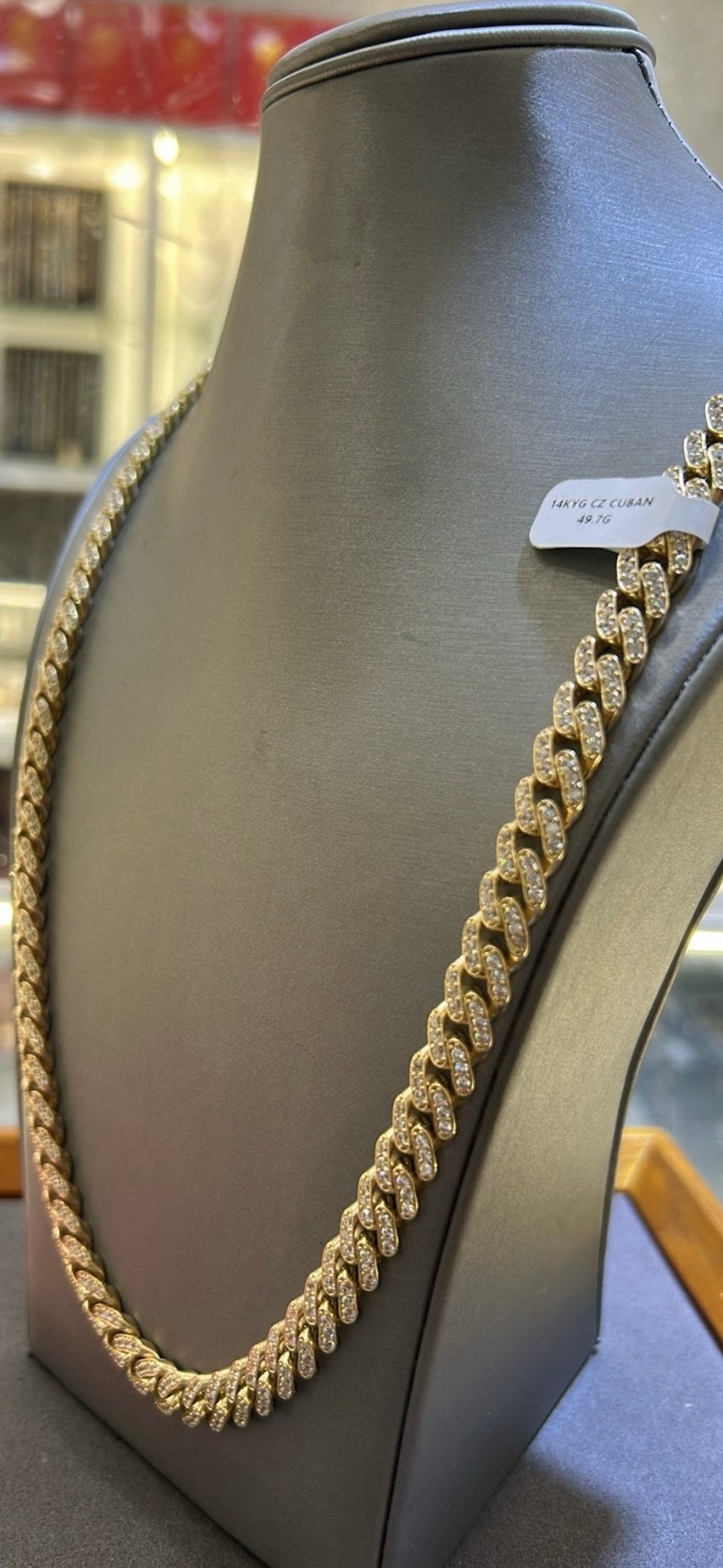 14KT YELLOW GOLD CZ CUBAN LINK CHAIN