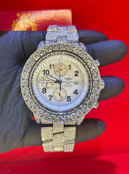 Breitling Custom Watch A13370 Super Avenger 48MM Fully Iced Out Diamond Watch
