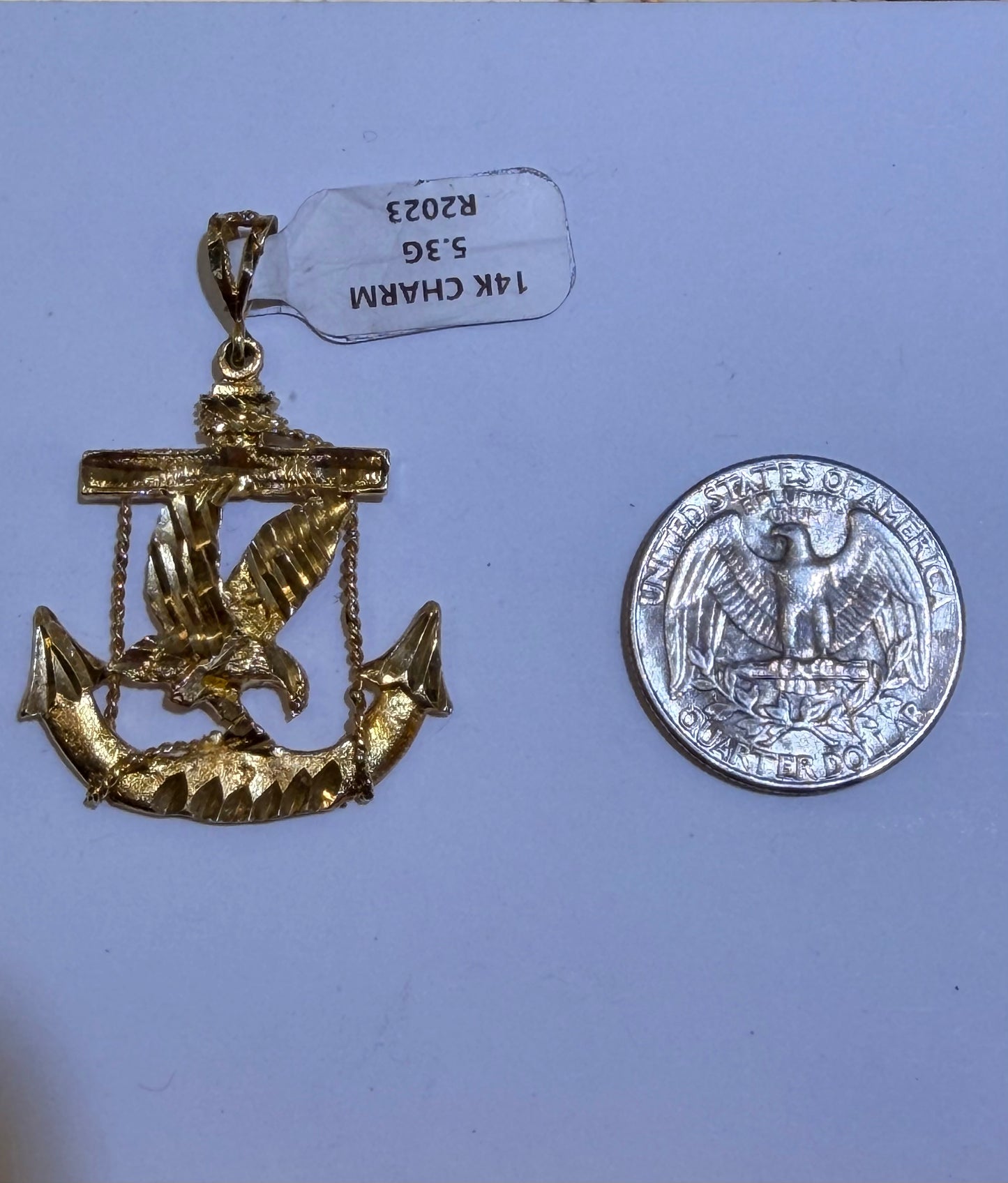 14K Yellow Gold Eagle Anchor Cross Pendant – R2023