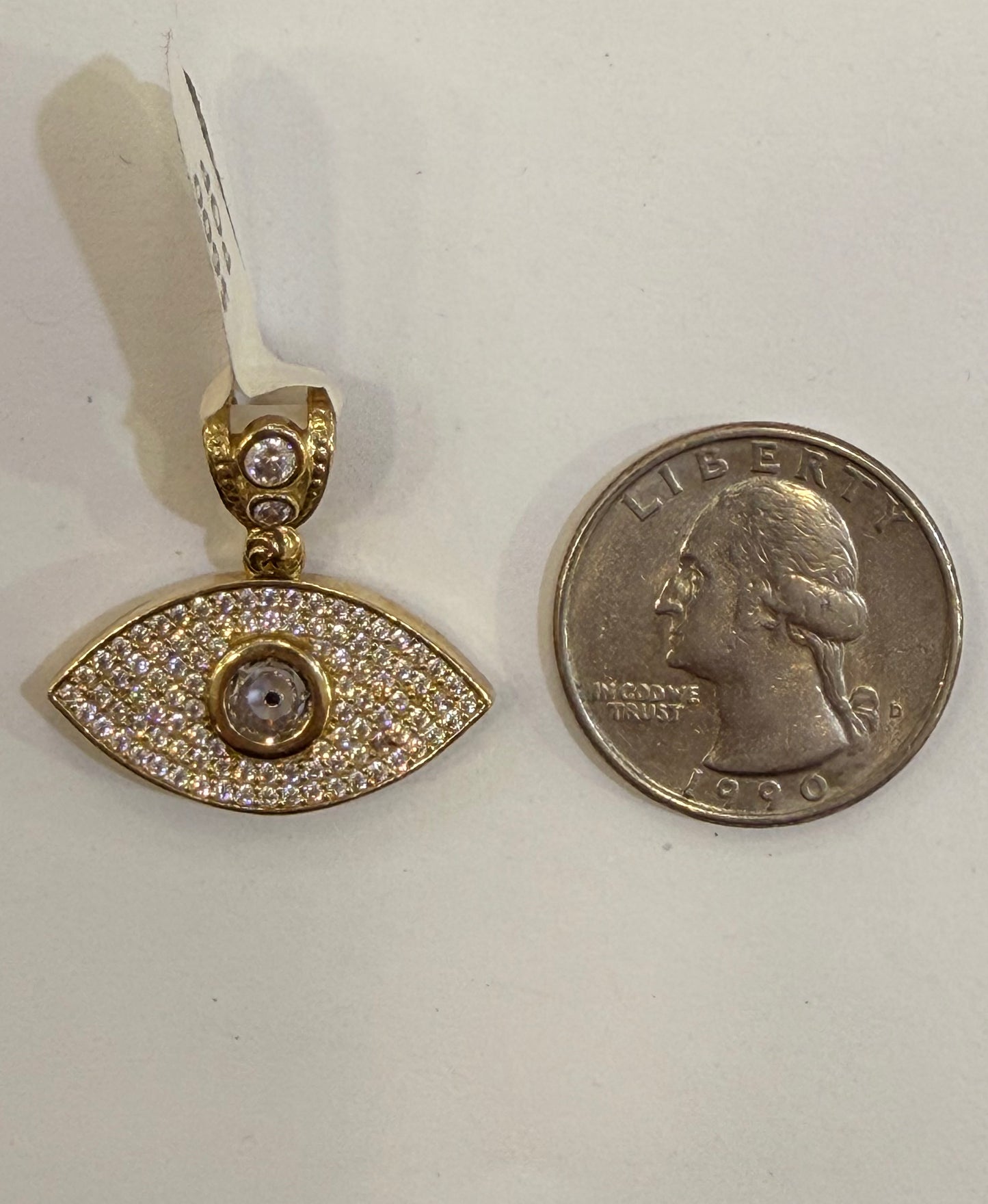 14K Yellow Gold CZ Evil Eye Pendant – R734
