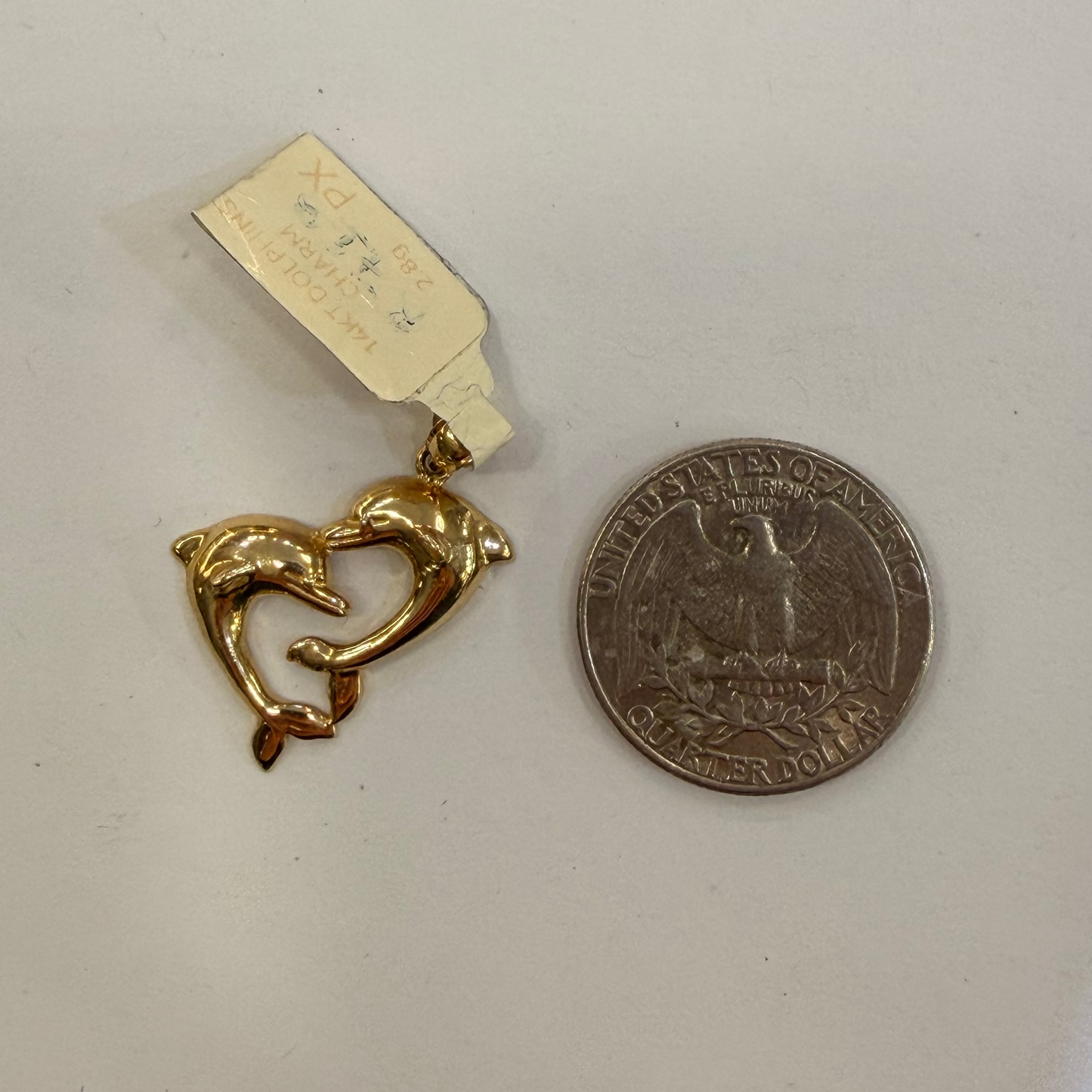 14K Yellow Gold Love Dolphins Charm – R713