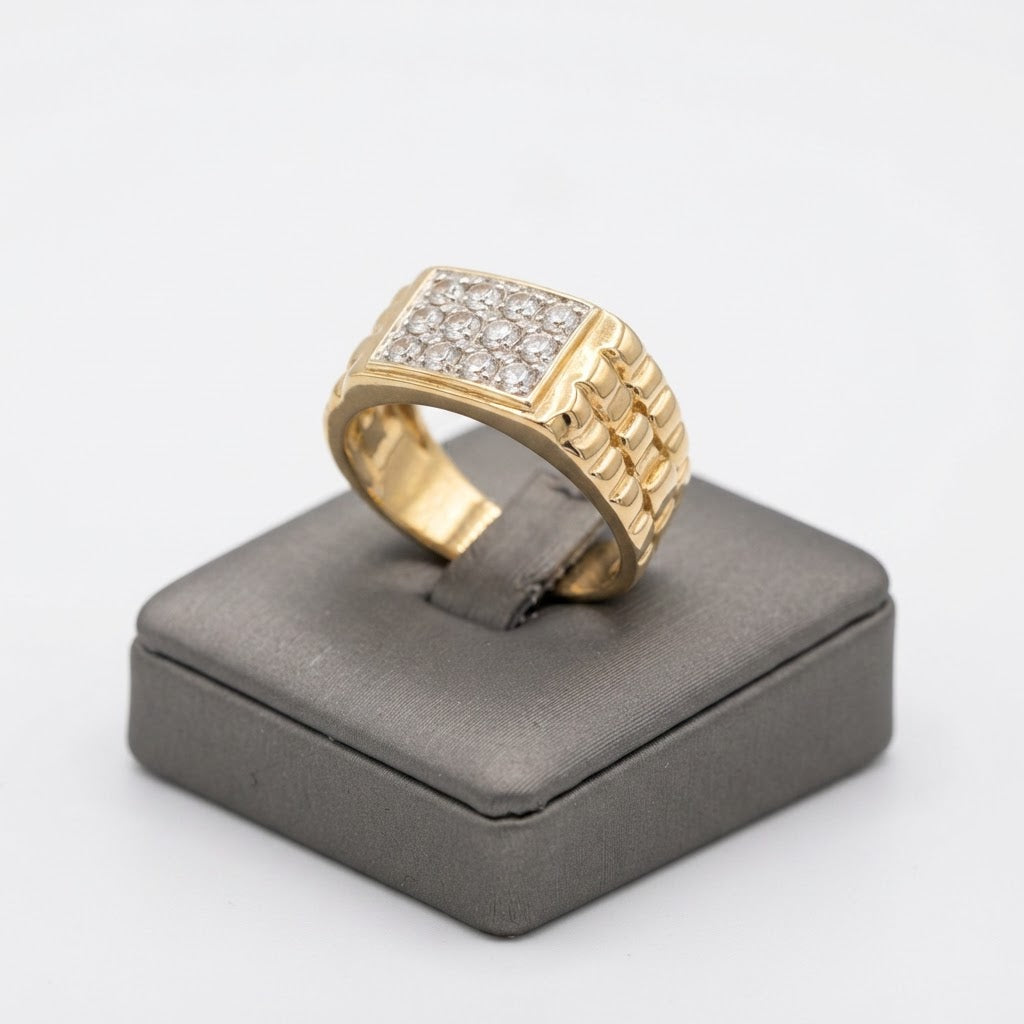 14kt Gold & Diamond Watch Style Signet ring