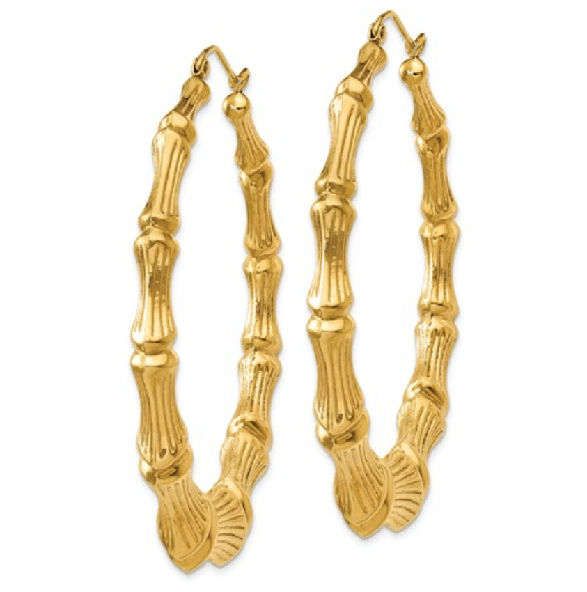 3 Inch Bamboo Hoop Earrings Large 10K Yellow Gold