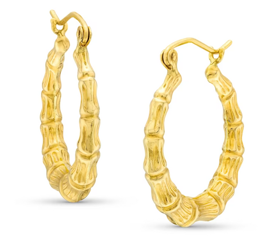 2 Inch Hollow Bamboo Hoop Earrings in 10K Gold