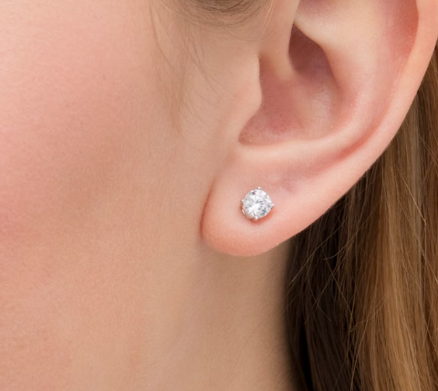1 CT (tcw). Lab-Grown Diamond Solitaire Stud Earrings in 14K White Gold