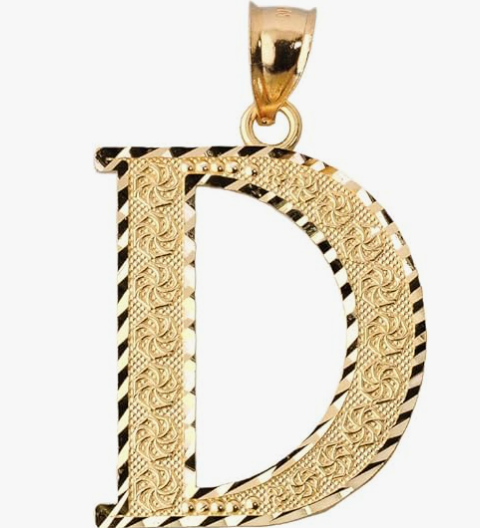 10k Yellow Gold Initial Letters A-Z Charm Pendant - 1 INCH