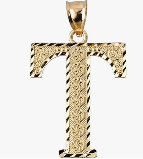 10k Yellow Gold Initial Letters A-Z Charm Pendant - 1 INCH