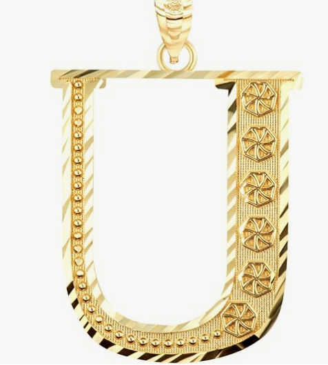 10k Yellow Gold Initial Letters A-Z Charm Pendant - 1 INCH