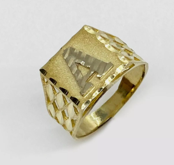 10k Solid Gold Diamond Cut Initial Letter Alphabet Monogram Ring for Men