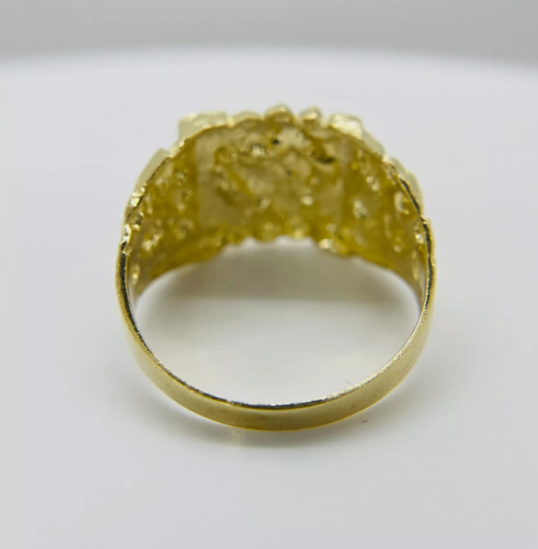 10kt Solid Gold Nugget Square Vintage Style Ring for Men & Women