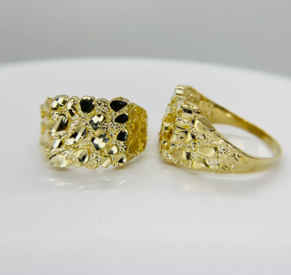 10kt Solid Gold Nugget Square Vintage Style Ring for Men & Women