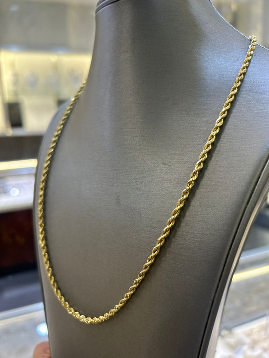 14Kt Hallow Rope chain 3mm 18inch