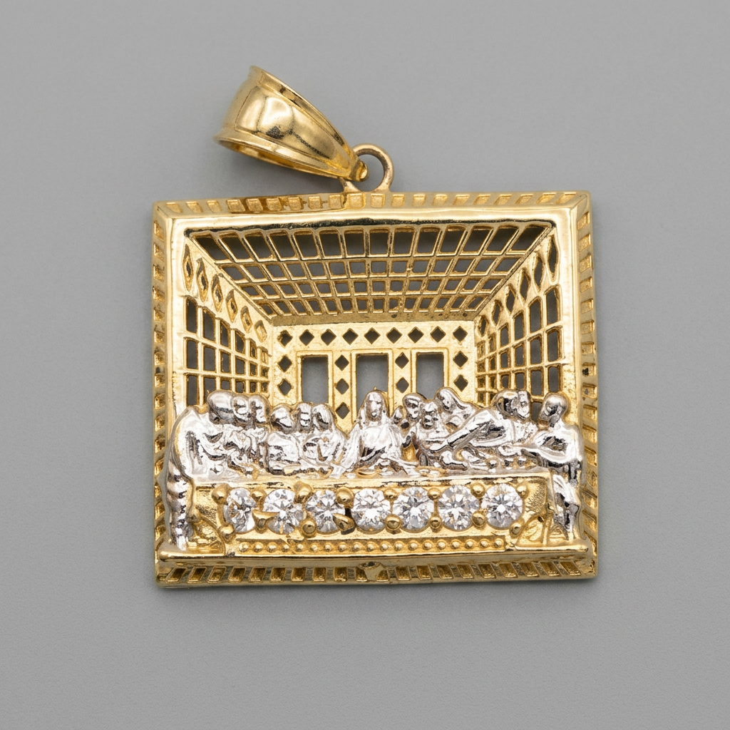 14KT Gold CZ Last Supper Pendant – R724