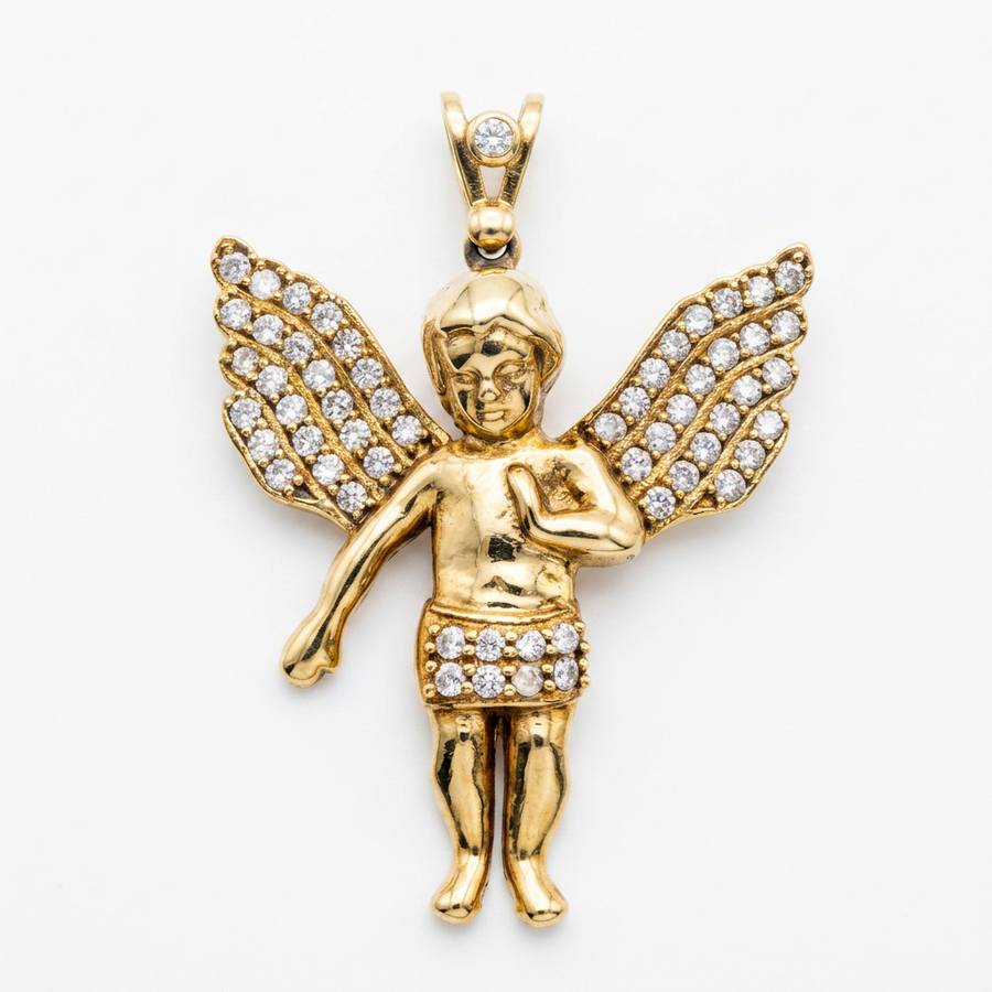 10KT Gold CZ Angel Pendant