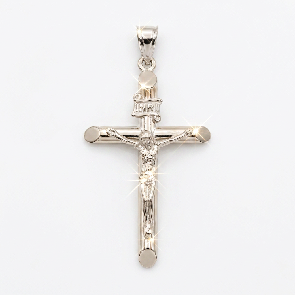 10KT Small White Gold Crucifix Pendant