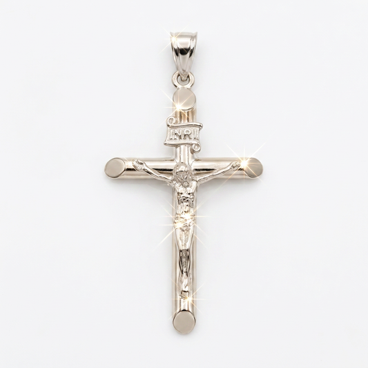10KT Small White Gold Crucifix Pendant