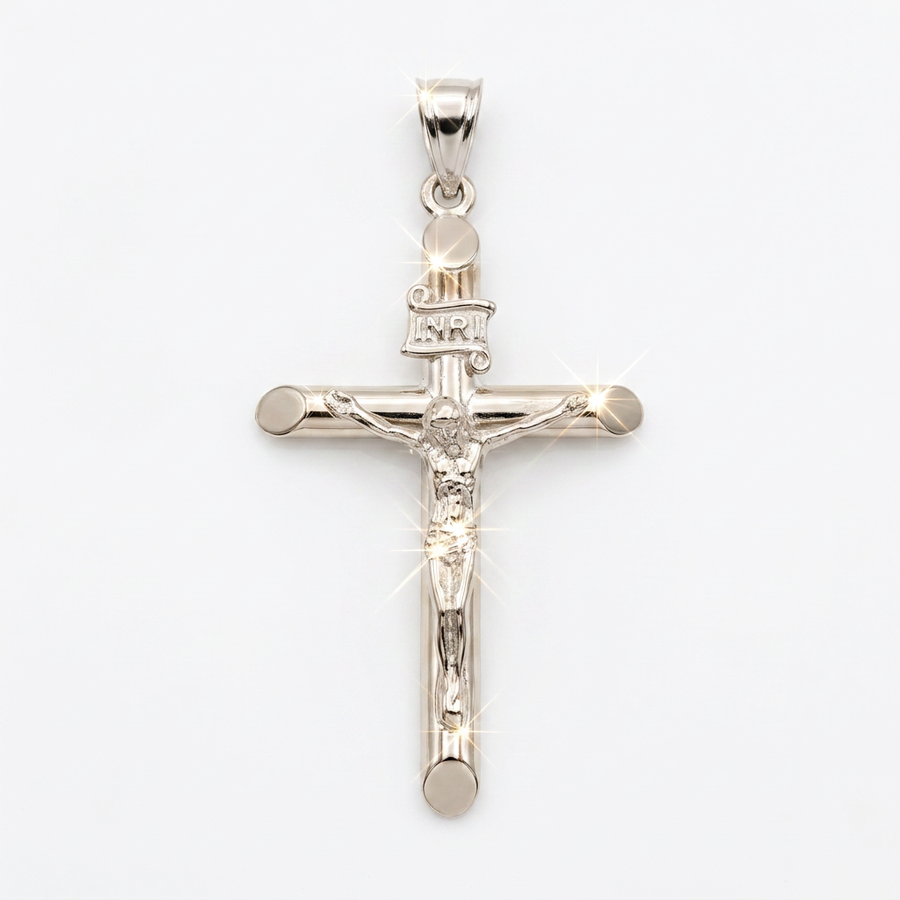 10KT Small White Gold Crucifix Pendant