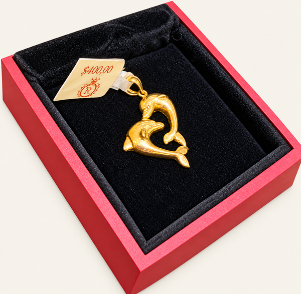 14K Yellow Gold Love Dolphins Charm – R713