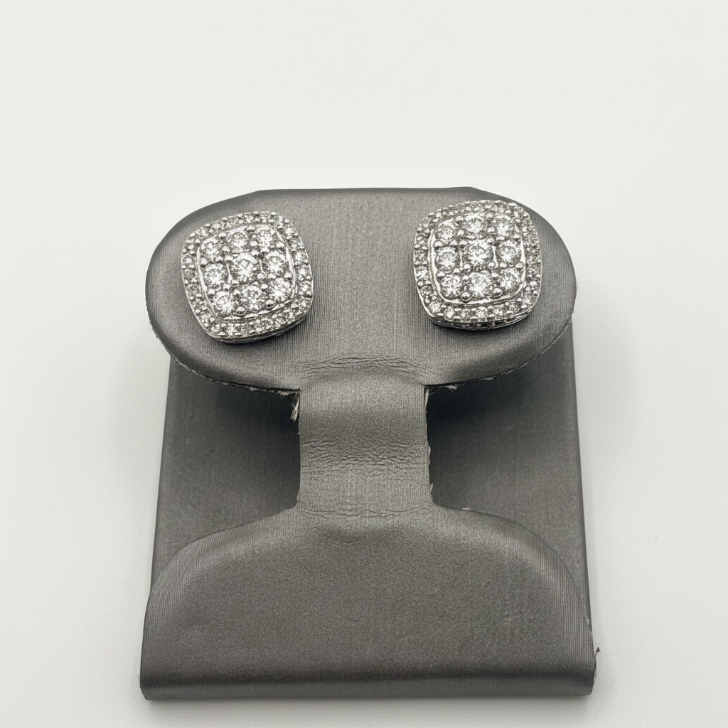 10K White Gold Diamond Halo Stud Earrings